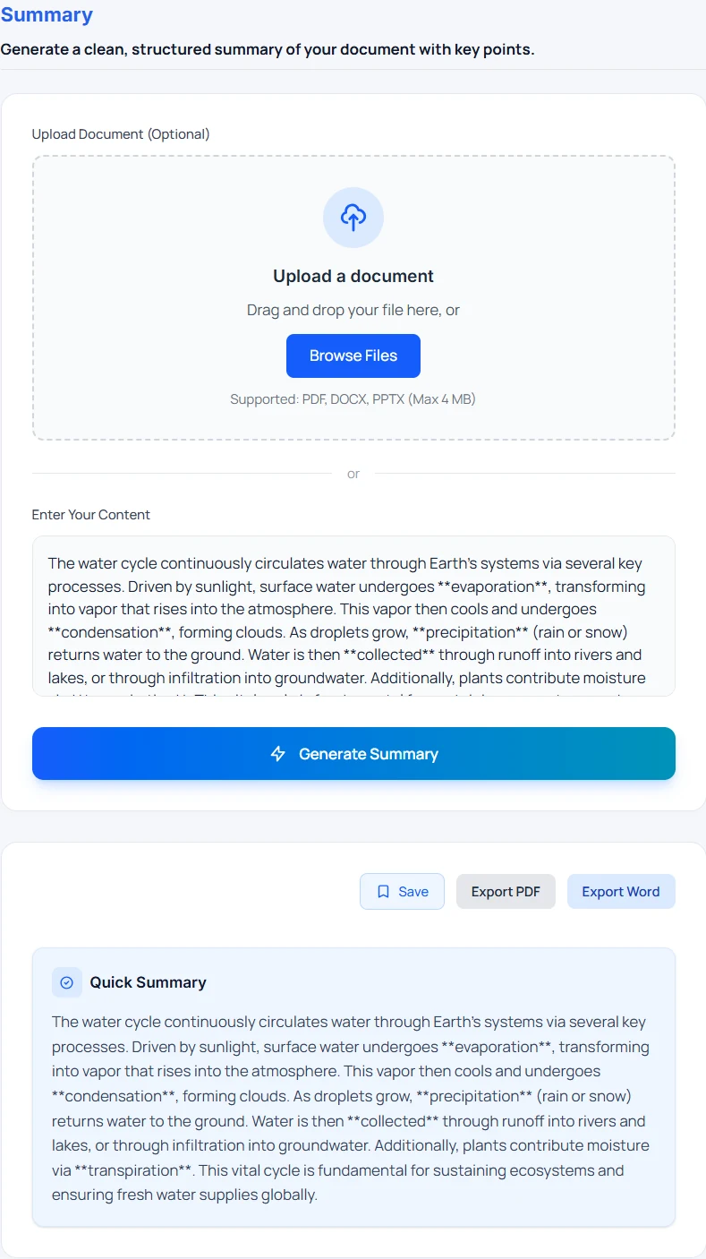 Summary tool · input and saved result
